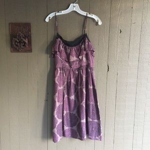 Anthropologie Purple Silk and Black Lace Dress